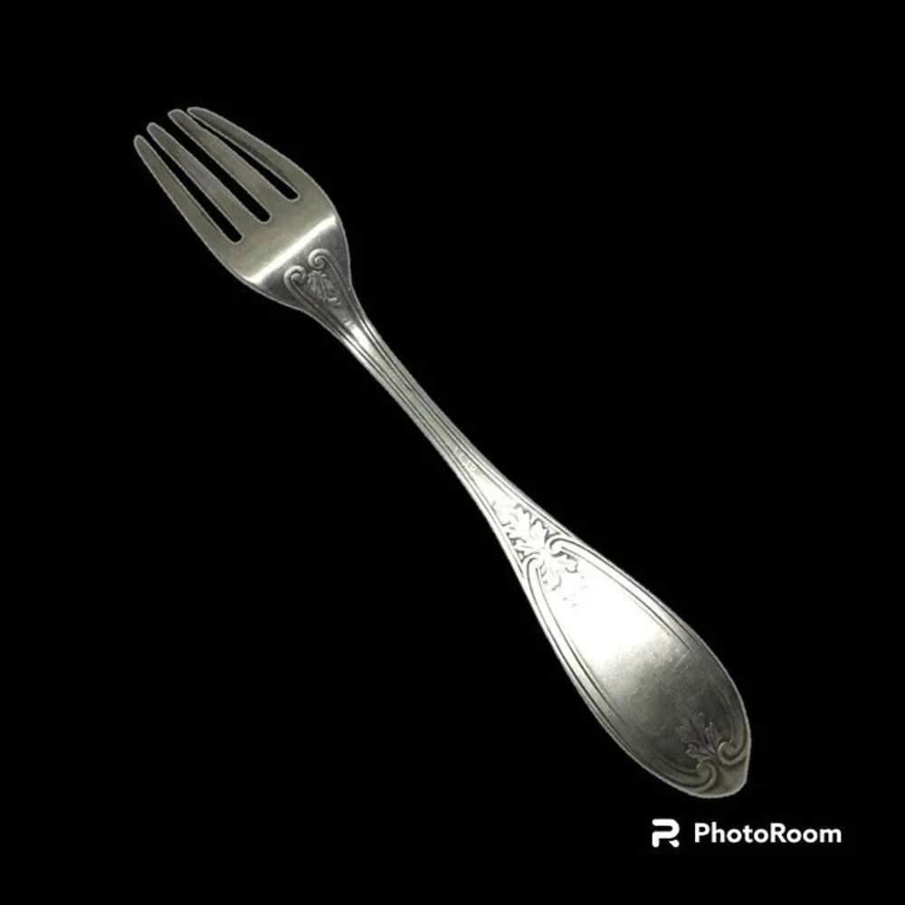 WM Rogers Bros Silverplate Olive Pattern Fork-!848-Monogram L.F-Victorian-Scroll